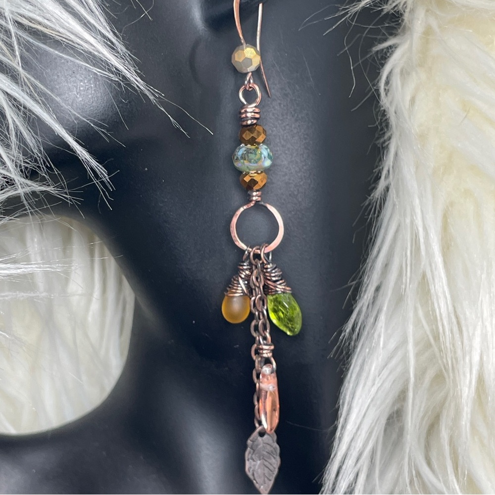 Rustic Copper Leaf Earrings | Woodland Fairycore Jewelry | Artisan - Picture 3 of 15